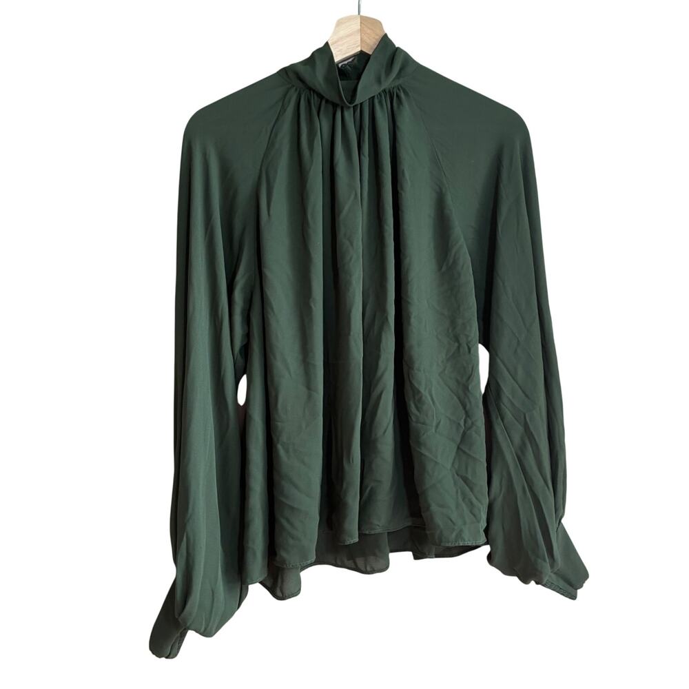 Madewell flowy high neckline forest green blouse women's size‎ M vintage style